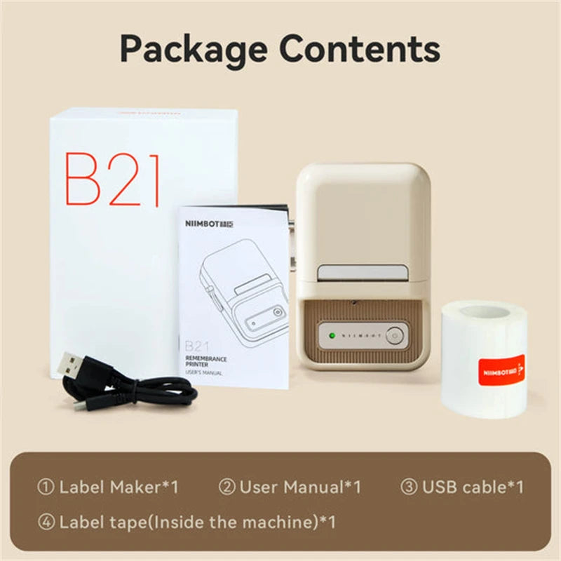 NIIMBOT B21 Portable Thermal Printer 1500mAh Wireless Sticker Printer With Self-adhesive Labels For Barcode Clothing Jewelry